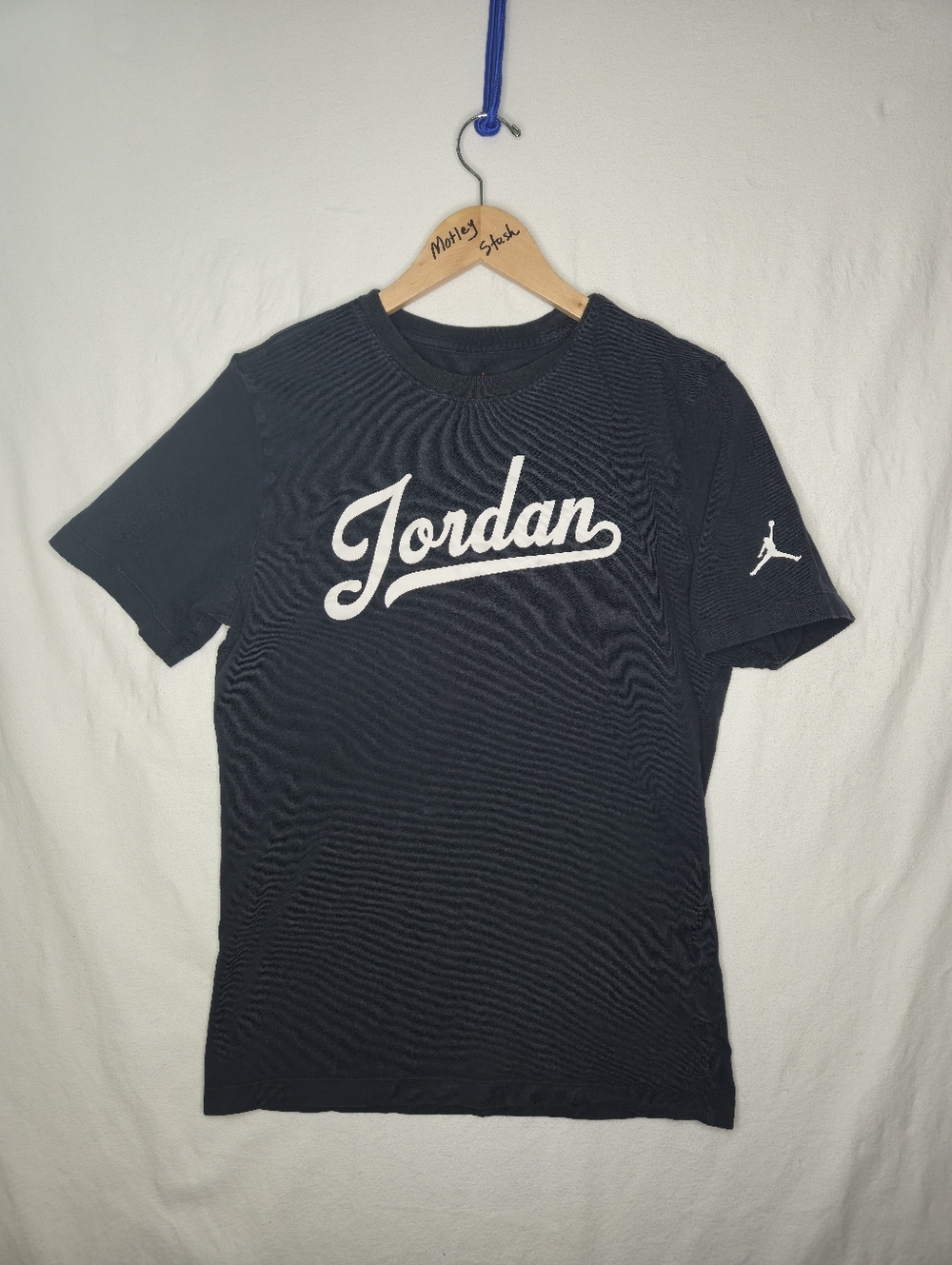 Nike Air Jordan Men's MVP Flight Black Tee with White Script Logo Size Small